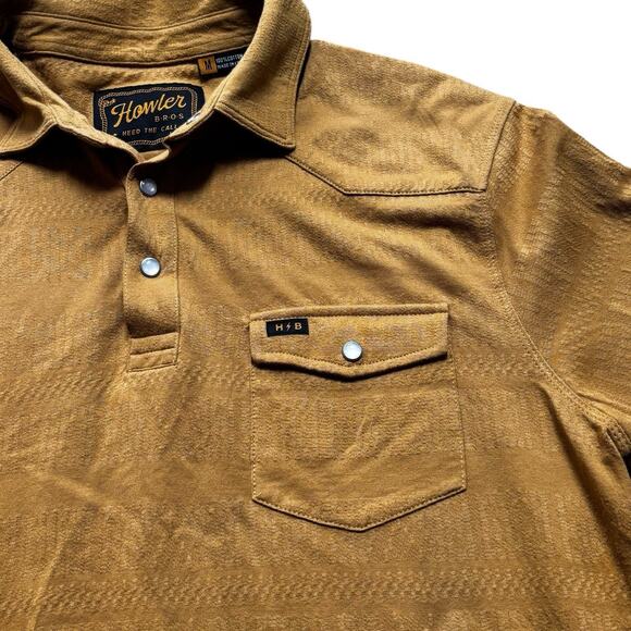 Howler Bros Ranchero Western Pearl Snap Short Sleeve Polo Shirt Medium Old Gold - Picture 2 of 8